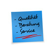 Illustration: Notitzzettel blau Qualität Beratung Service Notitzzettel blau Qualität Beratung Service