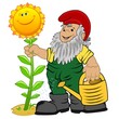 Gartenzwerg mit Gießkanne und Sonnenblume