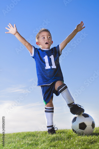 Photo: Young Boy soccer player celebrating Young Boy soccer player celebrating