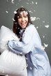 Pillow Fight with Happy Woman Pillow Fight with Happy Woman