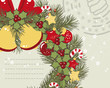 Retro Christmas background with Christmas wreath.