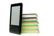 Stack of books and e-book isolated