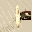 Illustration: Retro gold gramophone background Retro gold gramophone background