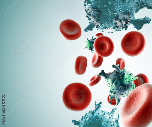 Illustration: HIV cells in blood stream HIV cells in blood stream