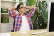 Photo: green office: business woman thinking green office: business woman thinking