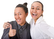 carelessness. two beautiful women looking at the camera