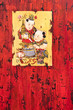 Illustration chinoise ancienne sur une porte rouge