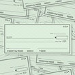 Blank Check Pile Background with Open Space for Your Text
