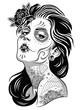 Black and White Day of Dead Girl Vector Illustration