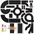 Vektor: Isolated Connectable Road Elements and Vehicles. Map Kit Isolated Connectable Road Elements and Vehicles. Map Kit