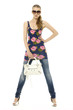 Urban fashion girl with modern bag. Isolated