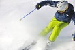 skiing on fresh snow at winter season at beautiful sunny day