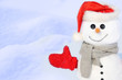 Snowman against snowy field.