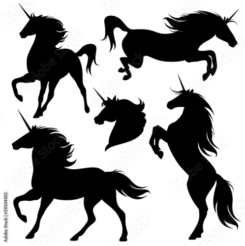 Vector: set of fine unicorn silhouettes set of fine unicorn silhouettes