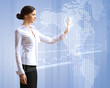 Business woman and touchscreen technology