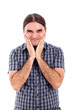 Happy young man grimace