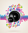 Music concept with equalizer and speaker Music concept with equalizer and speaker