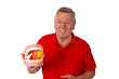 Foto: Senior mit Modell Gebiss Senior mit Modell Gebiss
