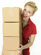 Foto: Young woman at work has fun as a parcel service Young woman at work has fun as a parcel service