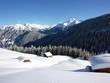 Winterlandschaft mit eingeschneiten Almhütten