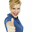 Congratulation. Top decision. Woman on white background