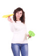 Beautiful young woman with paper airplanes
