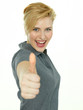 Happy successful woman. Isolated over white background