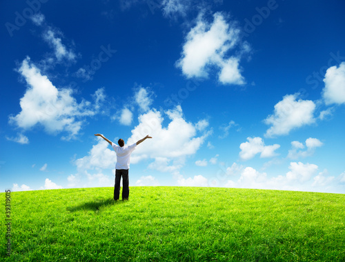 Photo: young man rest on field young man rest on field
