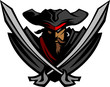 Pirate Mascot with Swords and Hat Graphic Vector Illustration