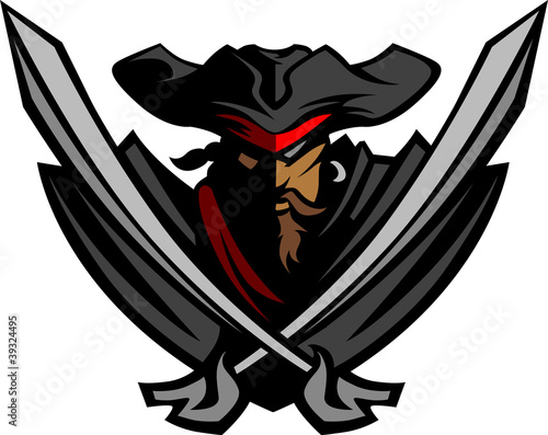 Vektor: Pirate Mascot with Swords and Hat Graphic Vector Illustration Pirate Mascot with Swords and Hat Graphic Vector Illustration
