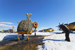 helicopter stationed in winter on a snow covered field helicopter stationed in winter on a snow covered field