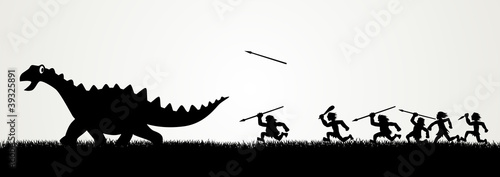 Vector: Cartoon figures chasing a dinosaur Cartoon figures chasing a dinosaur