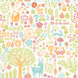 seamless background with colorful forest ornament