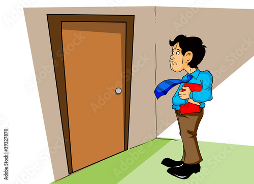 Illustration: An employee afraid to enter the boss office An employee afraid to enter the boss office