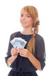 young woman holding euro cash
