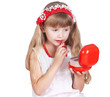little girl trying makeup isolated on white background