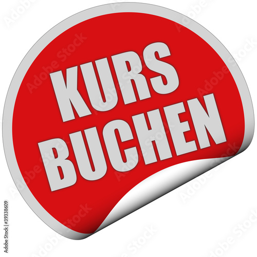 Illustration: Sticker rot rund curl unten KURS BUCHEN Sticker rot rund curl unten KURS BUCHEN