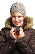 woman with drink in wintertime