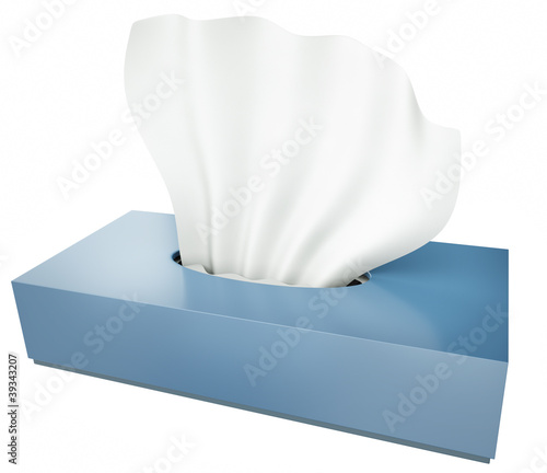 Illustration: Blue tissue box isolated on white background. 3D render Blue tissue box isolated on white background. 3D render