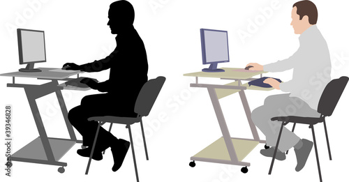 Vector: man sitting in front of computer man sitting in front of computer
