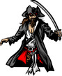 Vektor: Pirate Mascot Standing with Sword and Hat Pirate Mascot Standing with Sword and Hat