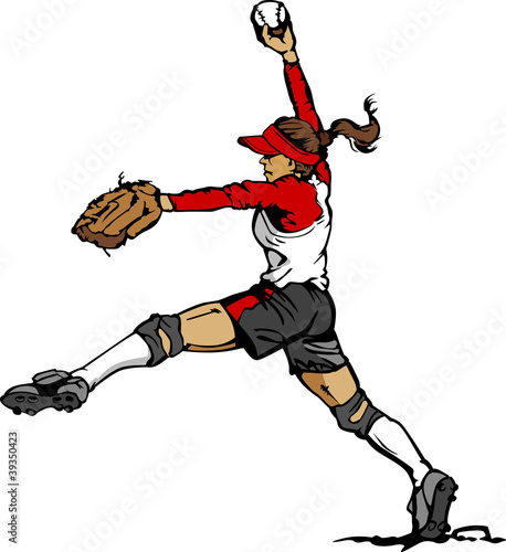 Vector: Fast Pitch Softball Pitcher Vector Illustration.... Fast Pitch Softball Pitcher Vector Illustration....