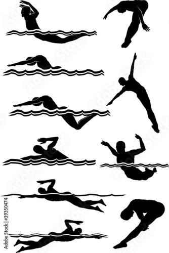 Vector: Swimming & Diving Male Silhouettes Swimming & Diving Male Silhouettes