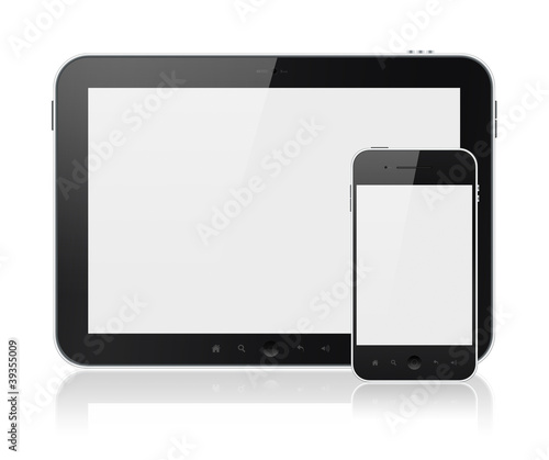 Illustration: Digital Tablet PC With Mobile Smart Phone Isolated Digital Tablet PC With Mobile Smart Phone Isolated