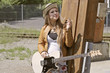 Foto: Mädchen mit Gitarre Nachdenklich am Rauchen Mädchen mit Gitarre Nachdenklich am Rauchen
