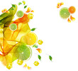 Orange and lime juice colorful splash with abstract wave