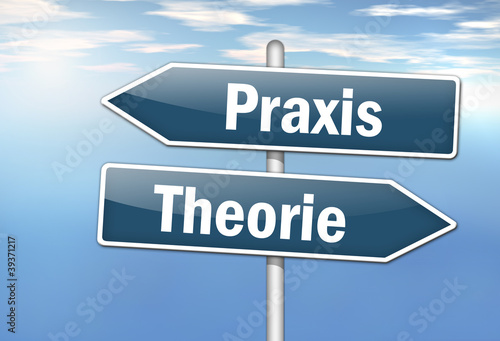 Illustration: Wegweister "Praxis vs. Theorie" Wegweister "Praxis vs. Theorie"