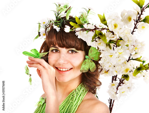 Photo: Girl in spring hairstyle and makeup. Girl in spring hairstyle and makeup.