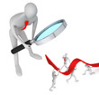 3d person watching how 3d persons turning the arrow on the upsid