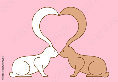 Vector: easter bunnies kissing, vector background easter bunnies kissing, vector background